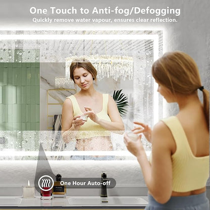 84x32 Inch LED Bathroom Mirror with Lights Front and Backlit Lighted Vanity Mirror for Bathroom Wall with 3 Colors Dimmable Anti-Fog Memory Shatter-Proof IP54 Waterproof Horizontal/Vertical