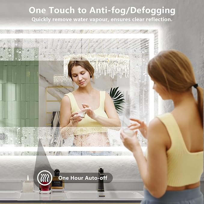 84x40 Inch LED Bathroom Mirror with Lights Front and Backlit Lighted Vanity Mirror for Bathroom Wall with 3 Colors Dimmable Anti-Fog Memory Shatter-Proof IP54 Waterproof Horizontal/Vertical
