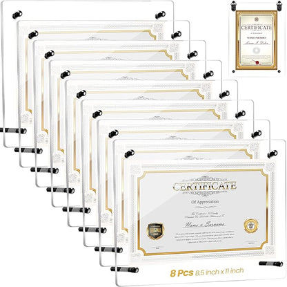 Thyle 8 Pcs Acrylic Photo Frame 8.5 x 11'' Clear Floating Picture Frame Certificate Document Poster Award Diploma Display Tabletop or Hanging Wall Mount Gift for Christmas Team Employee Family(Black)