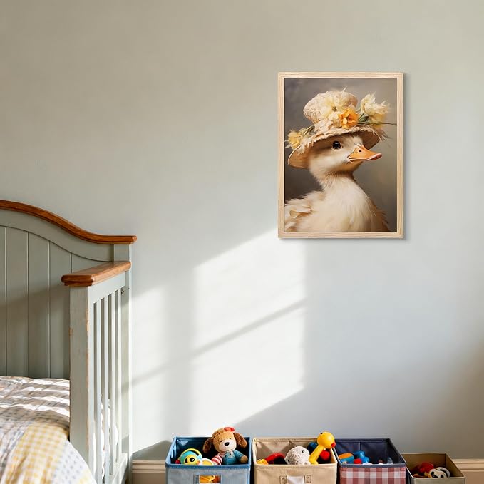 Framed Duck Canvas Wall Art, Vintage Cute Duck Pictures Kitchen Wall Decor, Cottagecore Animal Paintings Prints, Country Aesthetic Artwork for Living Room Bathroom Bedroom Nursery 8x10 inch