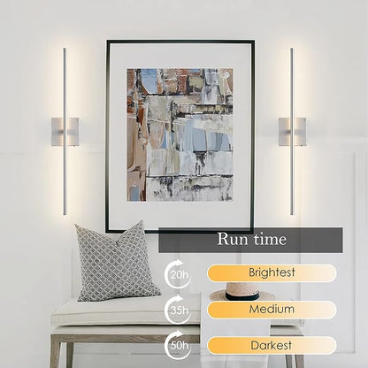 KARTOOSH Battery Operated Wall Sconces with Remote Control, Dimmable Wall Sconces Set of Two, 350°Rotate, 3000K LED Nickel Wireless Wall Light for Living Room, Hallway, Bedroom, 32.2 Inch (2 Pack)