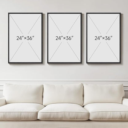 Large Framed Black and White Gray Abstract Wall Art for Living Room, 3 Piece Modern Canvas Prints Paintings Artwork for Walls, Grey Abstract Pictures for Hallway Office Wall Decor 24x36 In