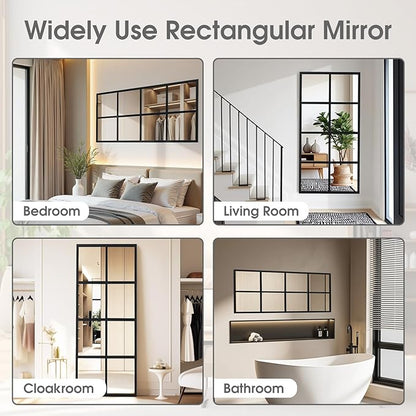 DUMOS Wall Mirror 16" x 32", Set of 2 Rectangle Window Pane Decorative Mirrors, Metal Framed Wall Mounted Mirror for Bathroom, Bedroom, Entryway