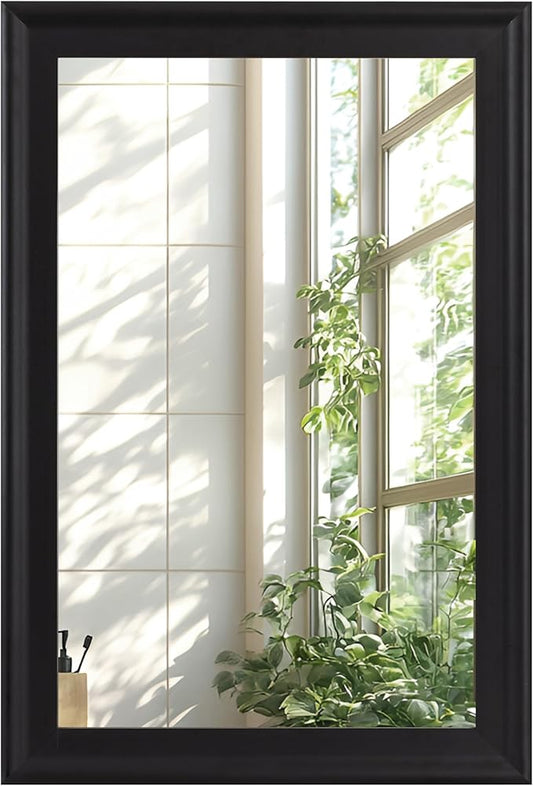 Black Wood Mirror for Bathroom,Rectangle Rustic 24 x 36 inch Vanity Mirror for Wall,Wooden Wall-Mounted Hanging Mirror for Entryway,Bedroom or Living Room