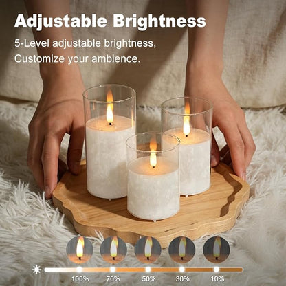 LEDHOLYT Rechargeable Ice Crystal Glass Flameless Candles, RGB Color Changing Realistic Flickering Flameless Candles with Remote & Timer,Best Festival Wedding Home Party Decor - Set of 3