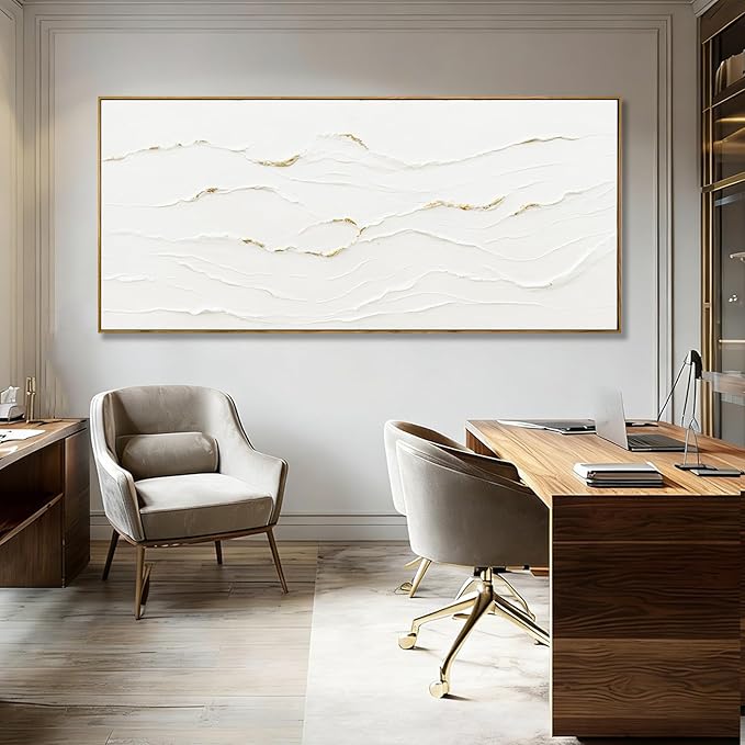 WINKAILIN White and Gold Canvas Wall Art Textured With Framed Posters Pictures Abstract Minimalist Wall Art Extra Large Contemporary Artwork for Office Living Room Entryway Home Decor 32x70 Inch