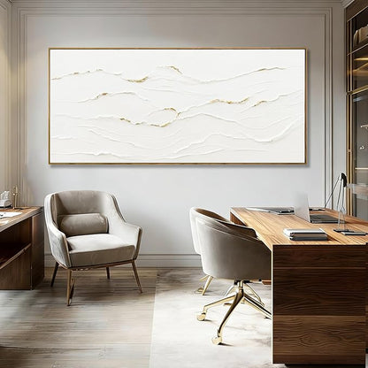 WINKAILIN White and Gold Canvas Wall Art Textured With Framed Posters Pictures Abstract Minimalist Wall Art Extra Large Contemporary Artwork for Office Living Room Entryway Home Decor 32x70 Inch