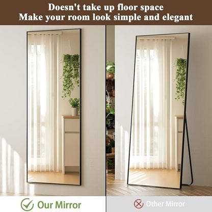 VooBang 14" x 48" Adjustable Height Over The Door Mirror - Rectangular Full Length Hanging Door Mirror with Shatterproof Tempered Glass Black Metal Frame for Dormitory