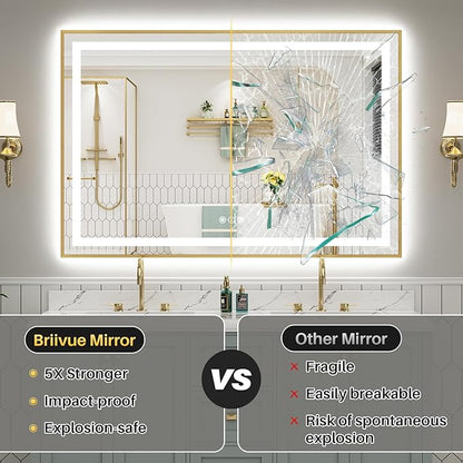 84x40 Inch LED Bathroom Mirror with Gold Frame, Backlit & Front Lit, Anti-Fog Lighted Bathroom Vanity Mirror for Wall, Memory Function, Dimmable, HD Tempered Glass, Shatter-Proof