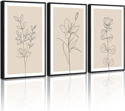 Drsoum Black Line Flower Wall Art Vintage Floral Minimalist Wall Hanging Decor Bohemain Botanical Prints Artwork for Office Dining Room Hallway 11x14in Black Framed
