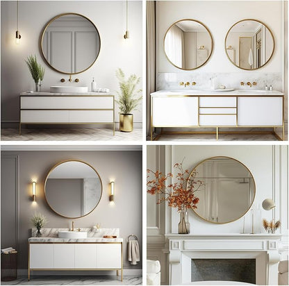 Sunniry Round Mirror 18 inch, Gold Round Mirror, Gold Metal Frame, Gold Mirrors for Wall, Bathroom, Bedroom, Vanity, Hallway.