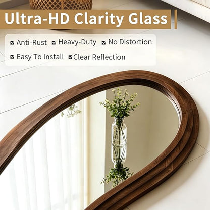 Large Irregular Floor Mirror, 67"x31.5" Organic Floor Mirrors with Triple Layer Solid Wood Frame, Premium Asymmetrical Full Body Mirror for Living Room Entryway Bedroom, Leaning/Hanging