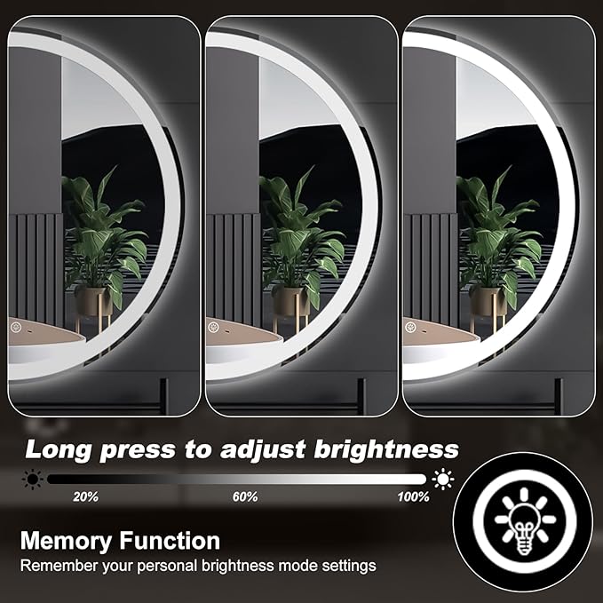 NEWBULIG 36 Inch Round LED Bathroom Wall Mirror with Lights, Light up Vanity Bathroom Mirror for Over Sink, Anti-Fog and Dimmable, Front Light and Backlit, Memory Function, Shatter-Proof, White