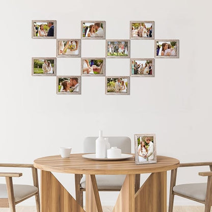 Giftgarden 5x7 Picture Frame Distressed Beige White Set of 12, Multi Rustic Wood Grain 5 by 7 Photo Frames Bulk for Wall or Tabletop Display