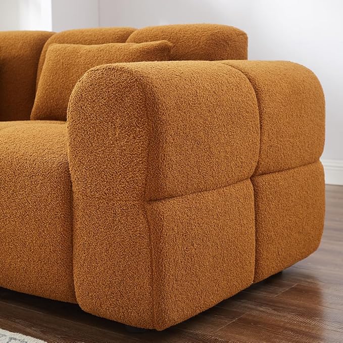 80" Modern Sofa Couch, Comfy Deep Seat Lambswool Cloud Sofa, Upholstered 3-Seater Boucle Couch, Oversized Loveseat for Living Room, Bedroom, Office, Apartment(Coffee)