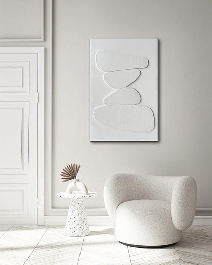 Creespi Hand-Painted White 3D Textured Wall Art 24x36 inches,Minimalist Abstract Canvas Art Painting for Home Wall Decoration
