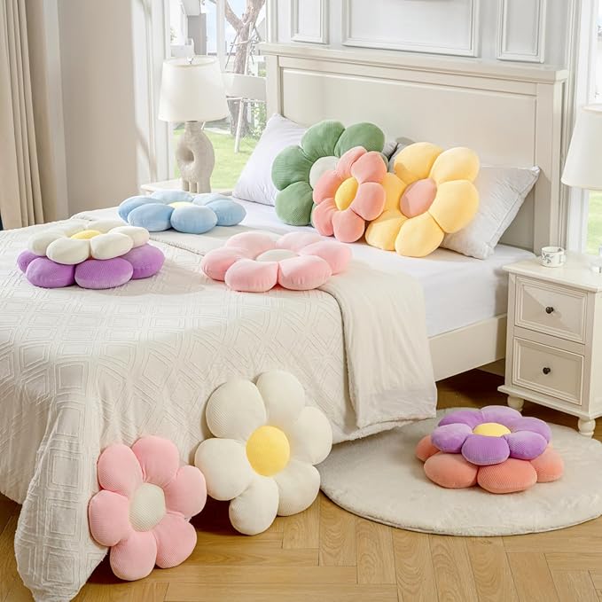Flower Pillow,19.6" Cute Daisy Pillow Flower Shaped Throw Pillow Spring Home Decorative Seating Cushion