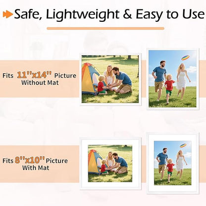 11x14 Picture Frame Set of 8, White Wall Gallery Hanging Photo Frames, Display Pictures 8x10 with Mat or 11x14 Without Mat, Poster Frames with Plexiglass for Home Office Wall Decor