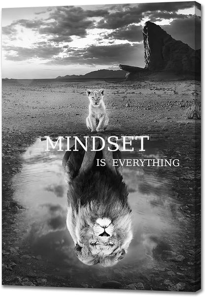 Lion Wall Art Mindset Motivational Animals Prints Poster for Office Wall Decor Modern Canvas Framed Artwork Pictures Ready to Hang20x30inches