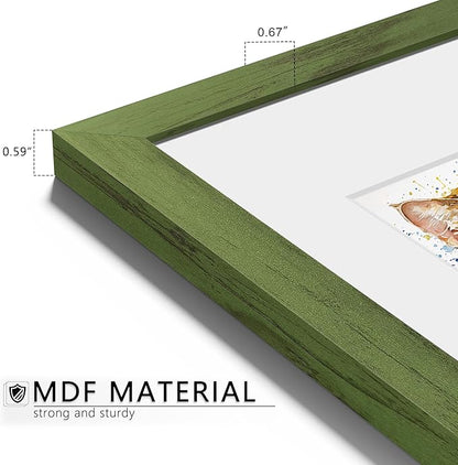 Picrit 11x17 Picture Frame Set of 12, Display 8x12 with Mat or 11x17 without Mat, Photo Frames for Wall Mounting Display, Green Wood Grain