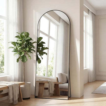 Sweetcrispy 65"x24" Arched Full Length Mirror, Full Body Mirror with Aluminum Alloy Thin Frame, Leaning or Standing, Suitable for Bedroom, Livingroom, Cloakroom, Black