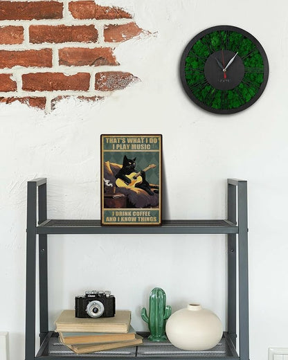 ALKB Guitar Art Black Cat Sign - Thats What I Do I Play Guitar and I Know Things 8x12 Inch - Guitar Player Gift Ideas