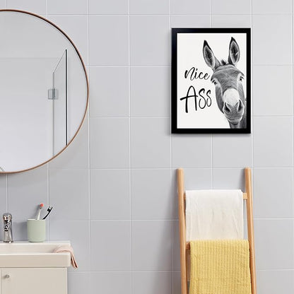 calmart Bathroom Wall Art - Donkey Art Print, Funny Bathroom Decor, Waterproof Canvas Print, 12x16inch