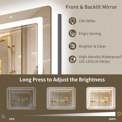 28"x36" LED Bathroom Mirror with Lights, Backlit + Front Lit, Anti-Fog, Lighted Bathroom Mirror for Wall, HD Shatterproof Tempered Glass, Dimmable, Memory Function (Horizontal/Vertical)