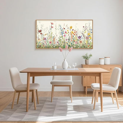 Aryroi Large Colorful Wildflower Framed Canvas Wall Art Set,Vintage Spring Flowers Green Leaf Decor,Watercolor Daisy Floral Botanical Artwork for Living Room, Bedroom,Office- 16"x24"x3