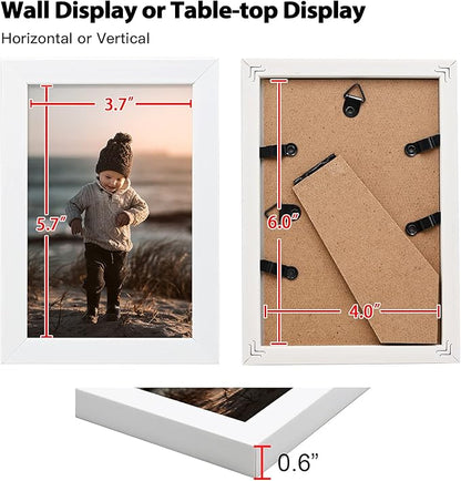 KINLINK 4x6 Picture Frame White Set of 6, Wooden Photo Frames with Plexiglass for 4x6 without Mat for Table and Wall Display