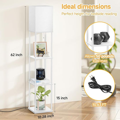 SHINE HAI Floor Lamps with Shelves for Living Room, 3-Tier Square Modern Standing Lamp with 3CCT Bulb, 11W 950LM Brightness, Tall Shelf Lamp for Bedroom, Office, Bookshelf & Display Organizer