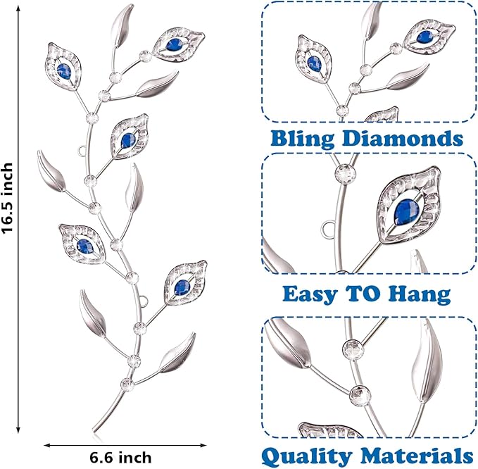 sxnzequnze 2 Sets Leaf Wall Art for Home Metal Bling Rhinestones Ready to Hang Tree Branch Leaves Olive Vine Wrought Iron Hanging Sculpture Pieces Wall Decor Pcs - 16.5in