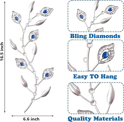 sxnzequnze 2 Sets Leaf Wall Art for Home Metal Bling Rhinestones Ready to Hang Tree Branch Leaves Olive Vine Wrought Iron Hanging Sculpture Pieces Wall Decor Pcs - 16.5in