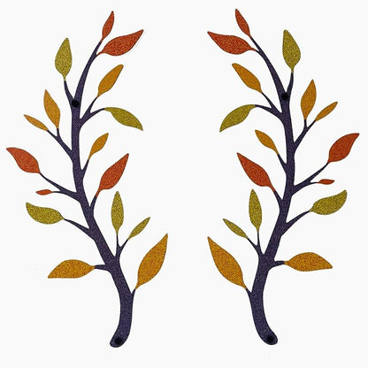 Yuzhuo 2 Pieces Metal Tree Leaf Wall Decor Branch Leaf Wall Art for Home Bedroom Living Room Iron Scroll Above The Bed Decorations (Yellow Orange, L)