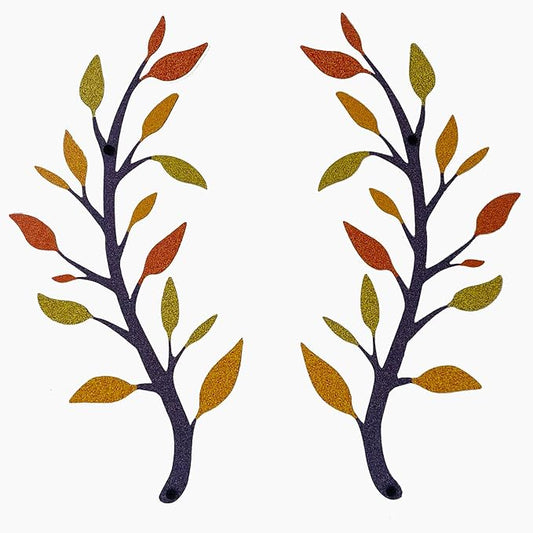 Yuzhuo 2 Pieces Metal Tree Leaf Wall Decor Branch Leaf Wall Art for Home Bedroom Living Room Iron Scroll Above The Bed Decorations (Yellow Orange, L)