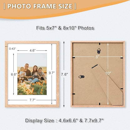 8x10 Picture Frame, OAK Wood Photo Frame 5x7 with Mat or 8x10 without Mat with Perspex Glass for Vertical or Horizontal Tabletop Wall Display for Photos, Paintings, Birthday Christmas Gift, Set of 4