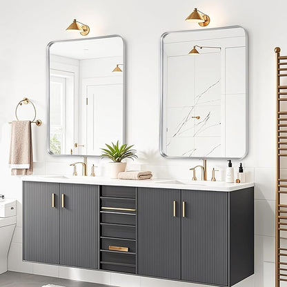 Bathroom Mirror Wall - 30x36 Inch Silver Framed Rectangular Mirror for Bathroom Over Sink, Brushed Metal Frame Mirror for Restroom, Entryway