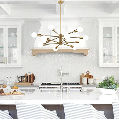 10.9"-52.3" Height Adjustable Sputnik Chandeliers Dining Room Light Fixture (12-Light, 33-Inch), Modern Brushed Brass Chandelier, Mid Century Modern Chandeliers for Dining Room (Bulbs not Included)