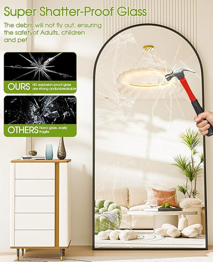 71"x32" Floor Mirror Full Length, Arched Full Length Mirror with Stand, Large Full Body Mirrors for Bedroom Living Room or Cloakroom Black