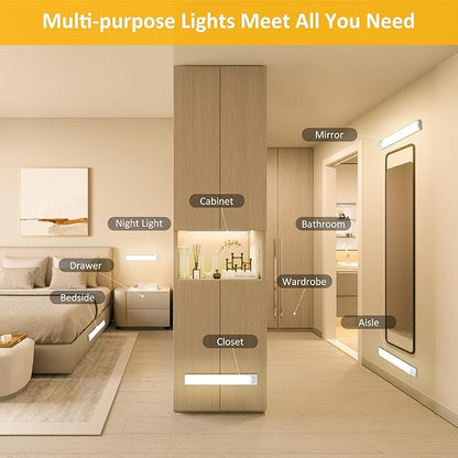 51-LED Motion Sensor Under Cabinet Lights, Magnetic Rechargeable Under Counter Closet Lighting, Wireless Light Bar Stick-On, 2-Pack, Warm White