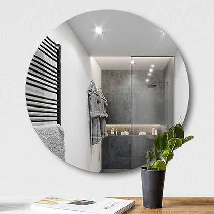 16'' Round Wall Mirror Circle Self Adhesive HD Large Glass Circle Mirror Tile for Wall, Bathroom, Bedroom, Living Room, Door etc
