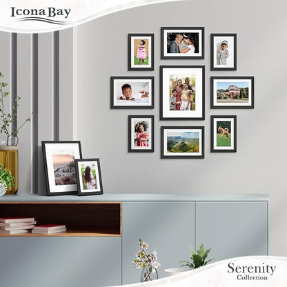 Icona Bay 4x6 Picture Frames w/Removable Mat for 3x5 Photos (Black, 10 Pack), Sleek Modern Style Frames, Table Top or Wall Mount, Serenity Collection