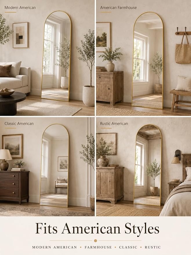 Full Length Mirror, Arched Floor Mirror Freestanding, Floor Standing Full Body Mirror with Stand for Bedroom, Hanging Mounted for Living Room Cloakroom