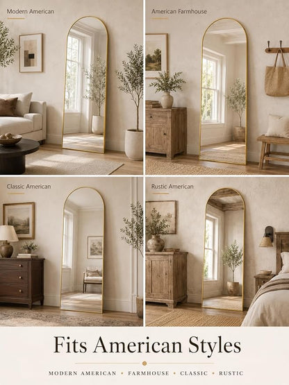 Full Length Mirror, Arched Floor Mirror Freestanding, Floor Standing Full Body Mirror with Stand for Bedroom, Hanging Mounted for Living Room Cloakroom