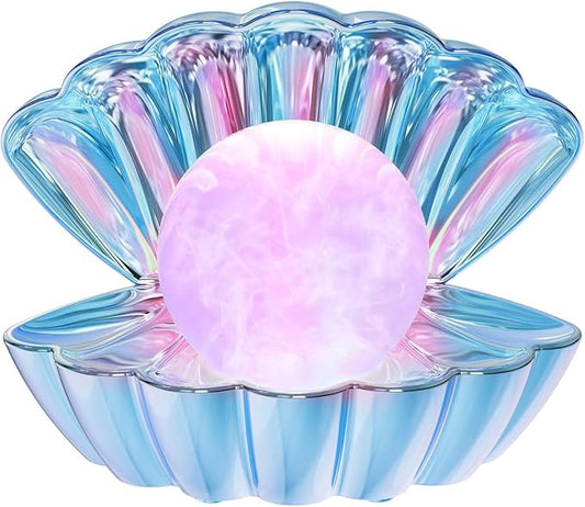 LKUA Shell Pearl Beach Themed Night Light, RGB 8 Colors Changing Mood Shell Pearl Lamps, Bedside LED Clamshell Portable Night Lights for Bar (Electroplating Blue)