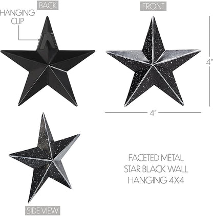 VHC Brands Patriotic Faceted Metal Star Black Wall Hanging 4x4, Independence Day Decor, American Star Design, Distressed Appearance Metal Wall Hanging, Star Shape, Country, Charcoal Black