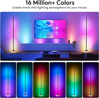 59" Smart LED Corner Floor Lamp, RGBICW Color Changing Ambient Lighting, App Control Music Sync Mood Light, Modern Dimmable Room Decor for Bedroom, Living Room, Gaming Setup, Black