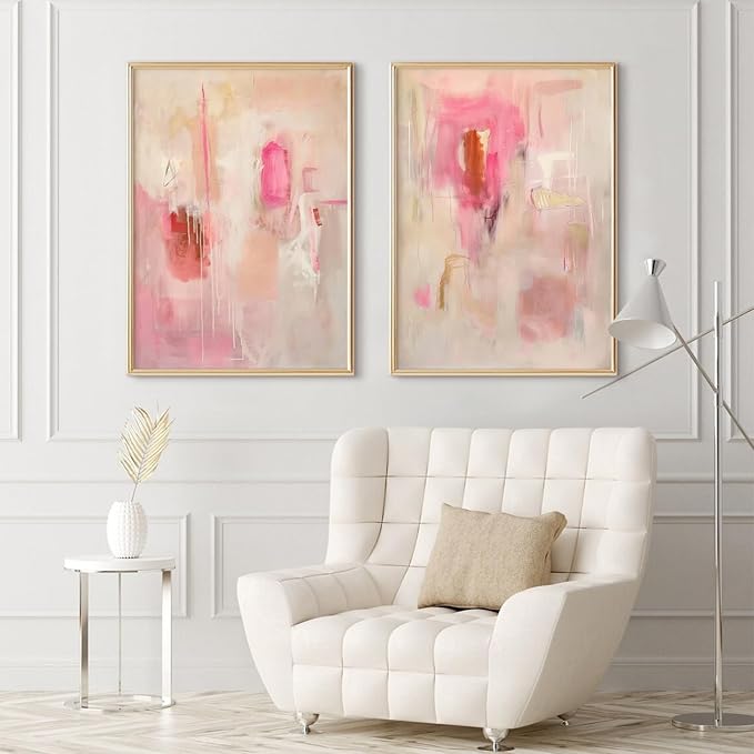 Tocliky Abstract Wall Art Neutral Modern Canvas Painting Decor Pink Beige Minimalist Wall Art Contemporary Abstract Poster Artwork for Living Room Bedroom 12x16 Inch Unframed Set of 2