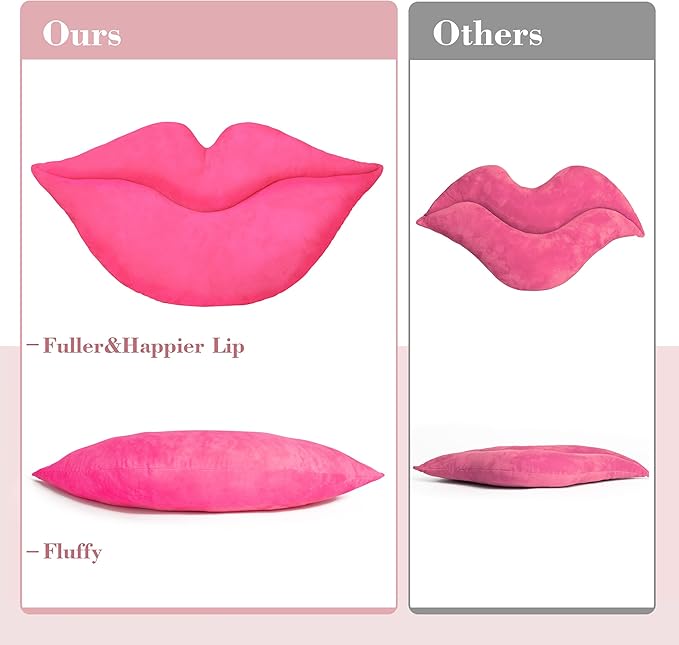 AELS 3D Large Lips Throw Pillows Smooth Soft Velvet Decorative Throw Pillows Love Pillows Cute Pillow 24 X 12 inches for Couch Sofa Bed Living Room Bedroom, Hot Pink