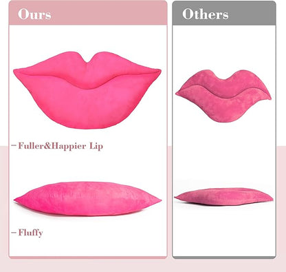 AELS 3D Large Lips Throw Pillows Smooth Soft Velvet Decorative Throw Pillows Love Pillows Cute Pillow 24 X 12 inches for Couch Sofa Bed Living Room Bedroom, Hot Pink